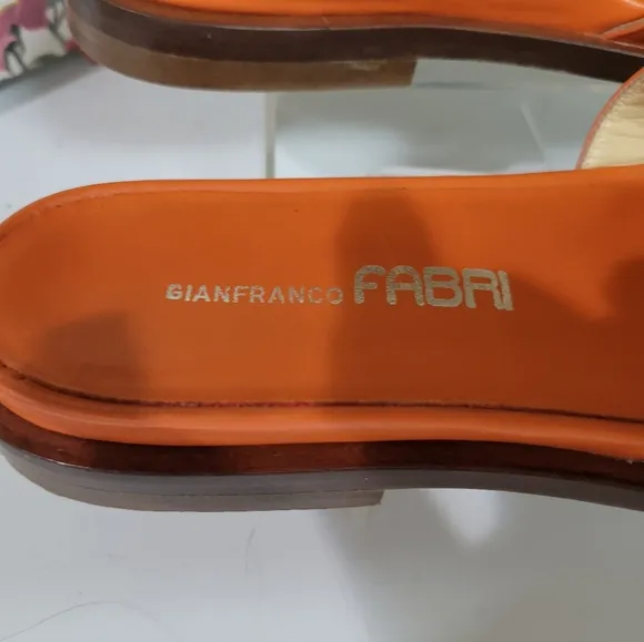 Gianfranco Fabri Orange Leather Slides Italy SLIDES SANDALS W GOLD CHAIN ACCENT