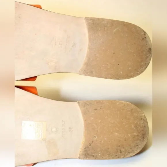 Gianfranco Fabri Orange Leather Slides Italy SLIDES SANDALS W GOLD CHAIN ACCENT