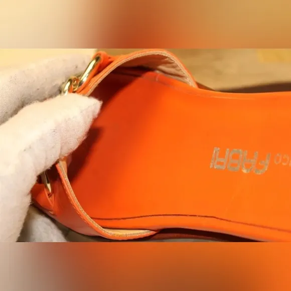 Gianfranco Fabri Orange Leather Slides Italy SLIDES SANDALS W GOLD CHAIN ACCENT