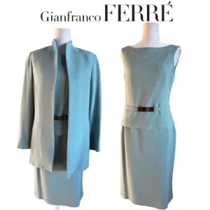 Gianfranco Ferre Studio Vintage 4 Piece Blue Skirt Business Suit 6 Small belt