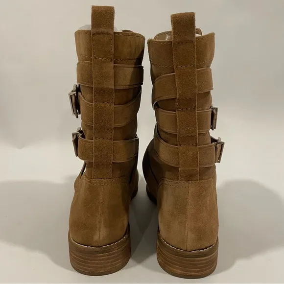 Gianni Bini Boots Suede Brown Slouch Boots Straps Buckles Tan Women’s Size 11