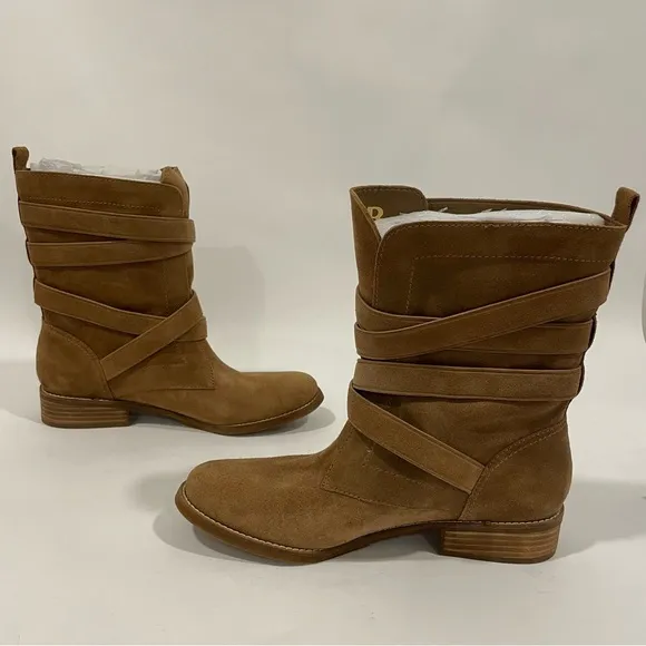 Gianni Bini Boots Suede Brown Slouch Boots Straps Buckles Tan Women’s Size 11
