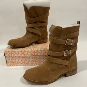 Gianni Bini Boots Suede Brown Slouch Boots Straps Buckles Tan Women’s Size 11