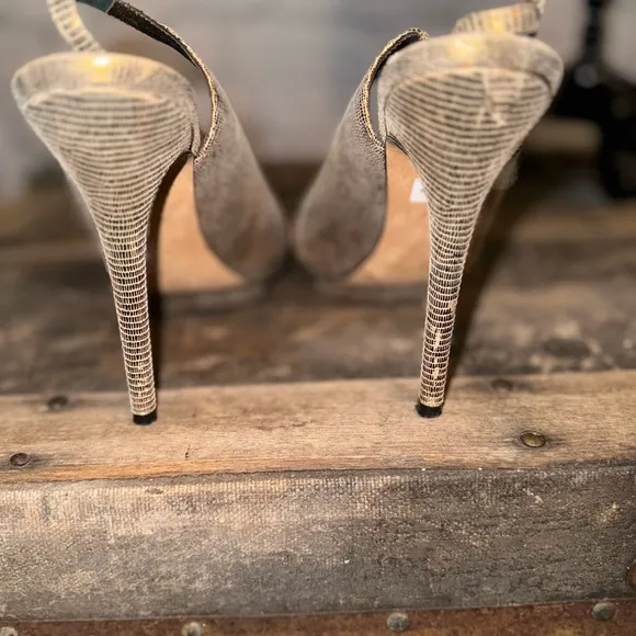 Gina Metallic Gold Lizard Embossed Leather Platform Peep Toe Slingback Sandals
