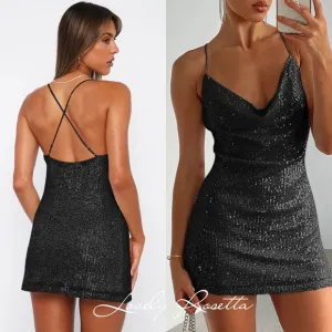 Glamorous Black Cowl Neck Sequin Statement Dress