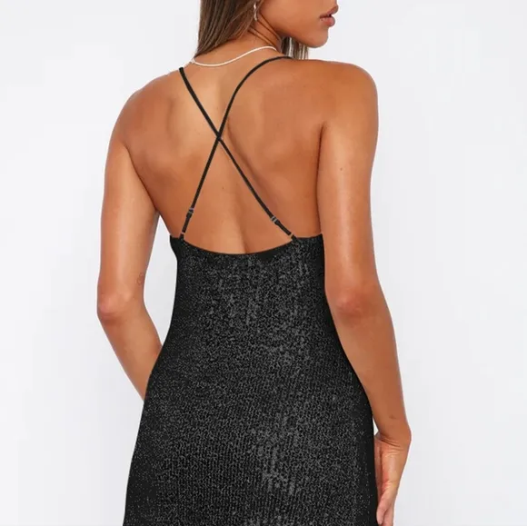 Glamorous Black Cowl Neck Sequin Statement Dress