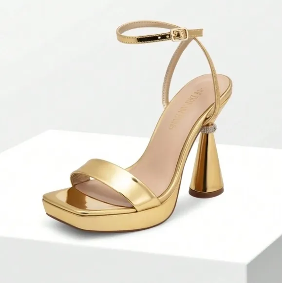 Glamorous Gold Chunky Heel Sandals