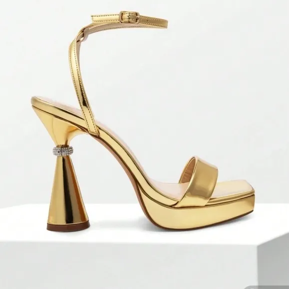 Glamorous Gold Chunky Heel Sandals