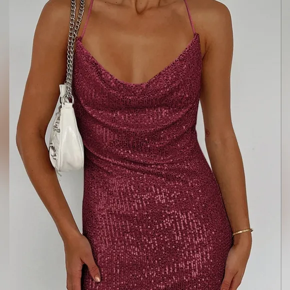 Glamorous Rose Cowl Neck Sequin Statement Dress
