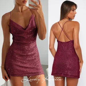 Glamorous Rose Cowl Neck Sequin Statement Dress