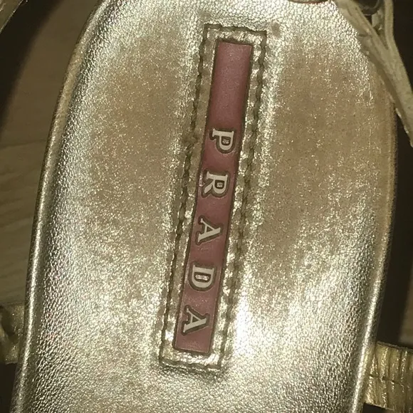 Gold Prada 4&quot; Wedge Sandals