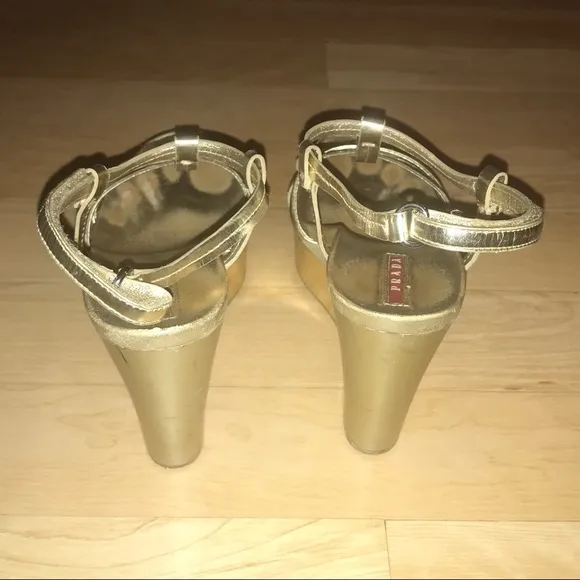 Gold Prada 4&quot; Wedge Sandals