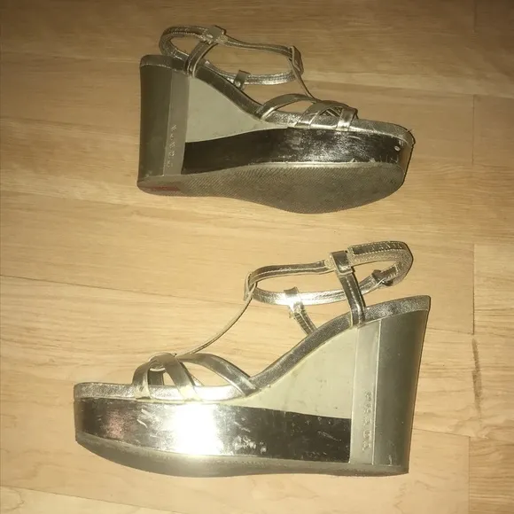 Gold Prada 4&quot; Wedge Sandals