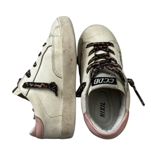Golden Toddler Sneakers with Pink Leopard Accents, and Sparkling Star- Size 11