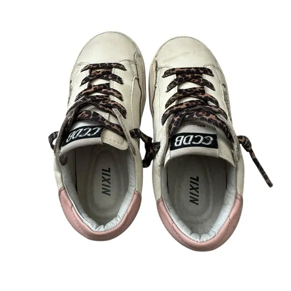 Golden Toddler Sneakers with Pink Leopard Accents, and Sparkling Star- Size 11