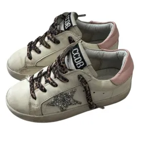 Golden Toddler Sneakers with Pink Leopard Accents, and Sparkling Star- Size 11