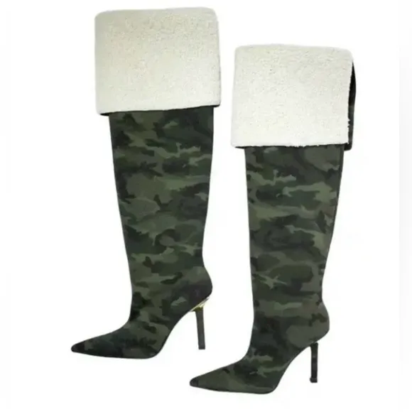Good American Camo Over The Knee Boots Size 9 &amp; 11 Thigh High Heeled Boots