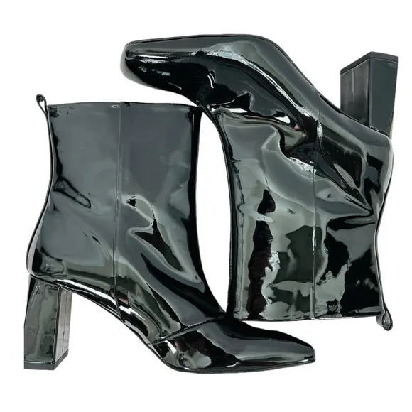 Good American NEW Square Toe Patent Leather Block Heel Boots 8