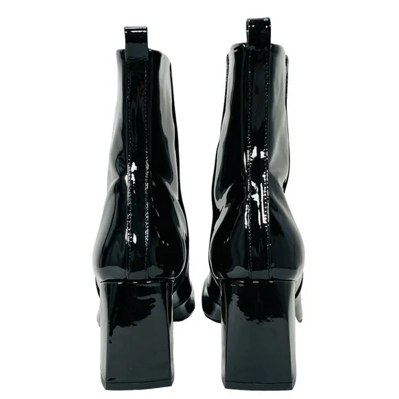 Good American NEW Square Toe Patent Leather Block Heel Boots 8