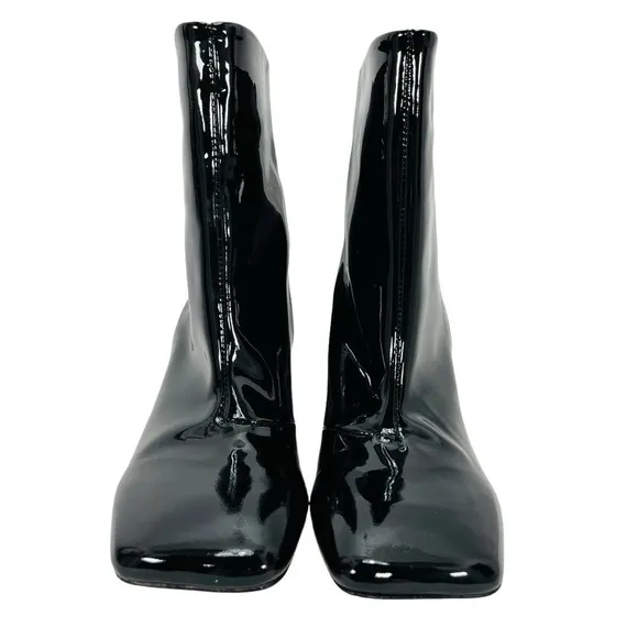 Good American NEW Square Toe Patent Leather Block Heel Boots 8