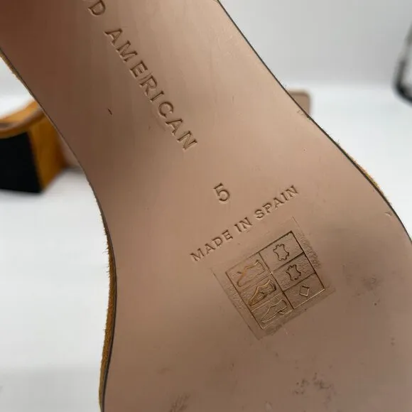 Good American Tan Suede Ankle Strap Heeled Sandals Sz 5 Block Heel Dress Shoe