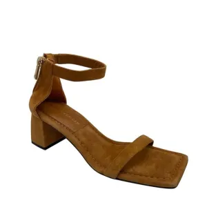 Good American Tan Suede Ankle Strap Heeled Sandals Sz 5 Block Heel Dress Shoe