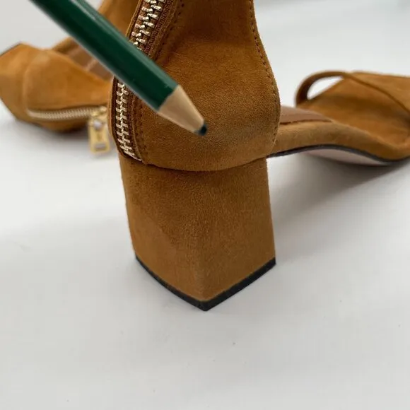 Good American Tan Suede Ankle Strap Heeled Sandals Sz 5 Block Heel Dress Shoe
