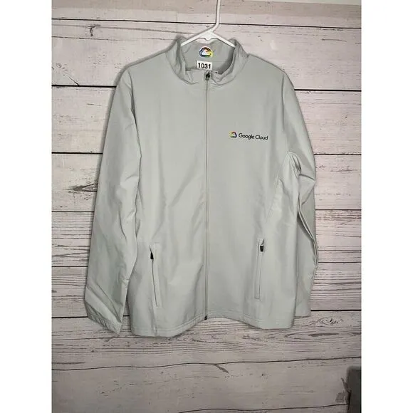 Google Employee Softshell Jacket Men’s M Medium Light Gray/Ivory Fleece Lined