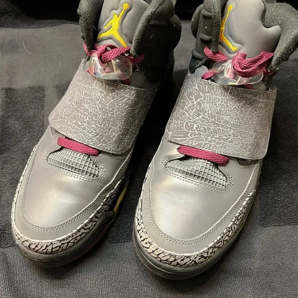 Gray and Burgundy Jordan Sneakers with Elephant Print