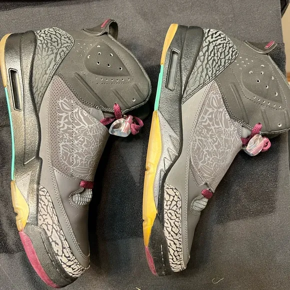Gray and Burgundy Jordan Sneakers with Elephant Print
