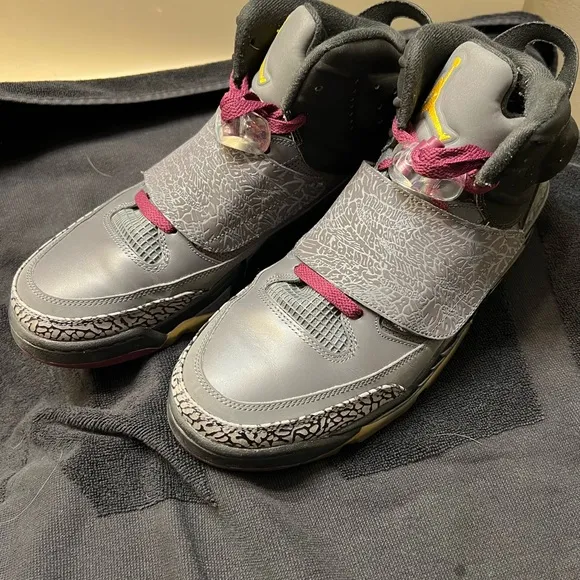 Gray and Burgundy Jordan Sneakers with Elephant Print