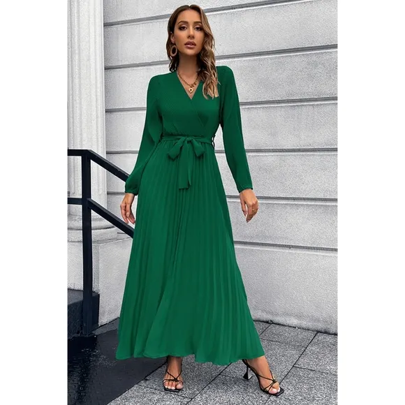 Green Pleated Maxi Dress