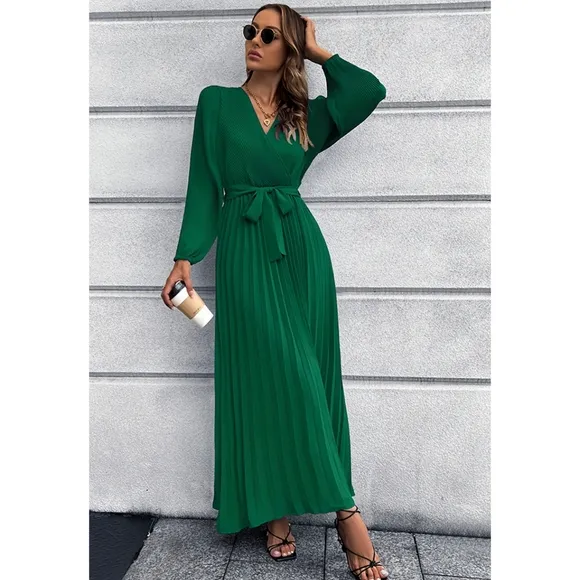 Green Pleated Maxi Dress