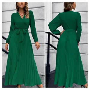 Green Pleated Maxi Dress