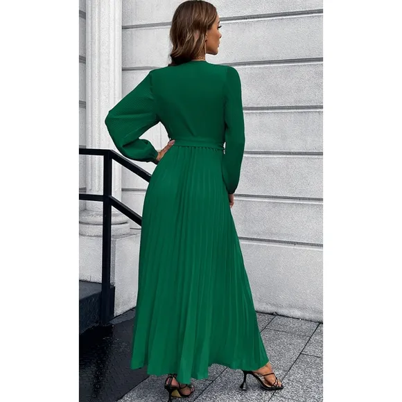 Green Pleated Maxi Dress