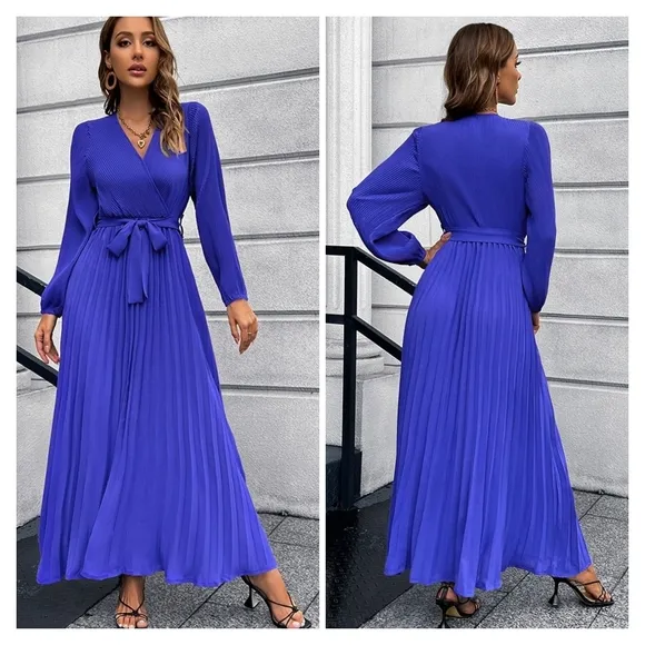 Green Pleated Maxi Dress