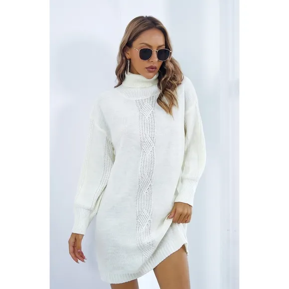 Green Turtleneck Sweater Dress
