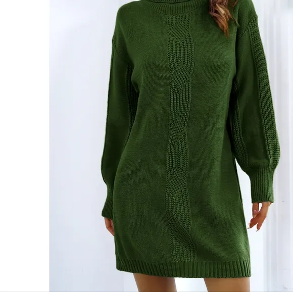 Green Turtleneck Sweater Dress
