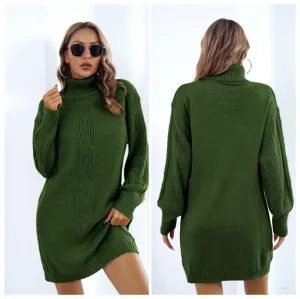 Green Turtleneck Sweater Dress