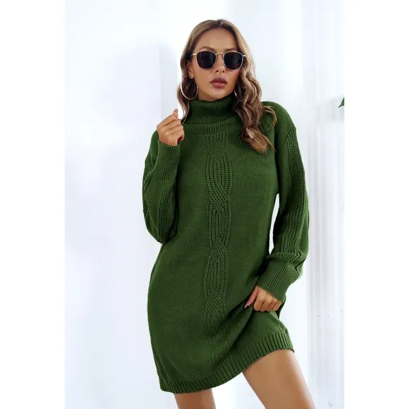 Green Turtleneck Sweater Dress