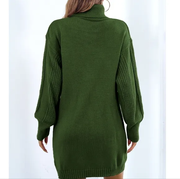Green Turtleneck Sweater Dress