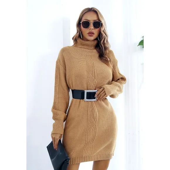 Green Turtleneck Sweater Dress