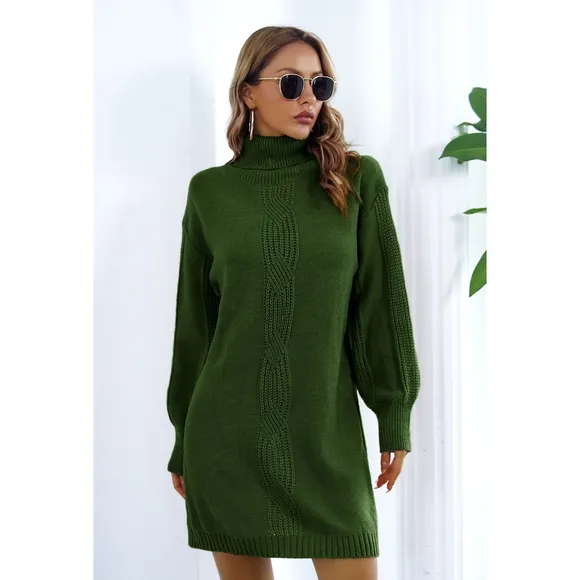 Green Turtleneck Sweater Dress