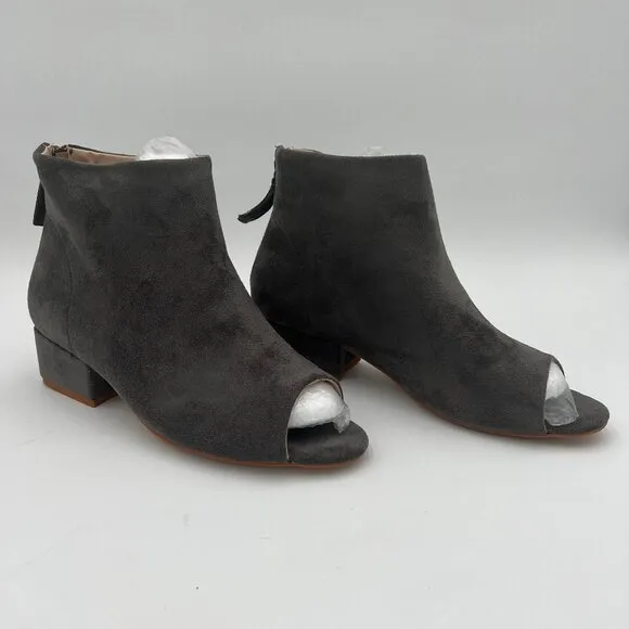 Grey Comfort Block Low Heels Peep Toe Ankle Bootie with Back Zipper
