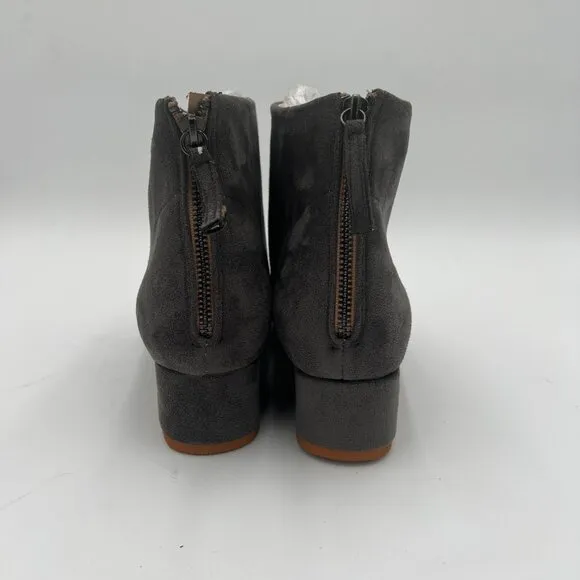Grey Comfort Block Low Heels Peep Toe Ankle Bootie with Back Zipper
