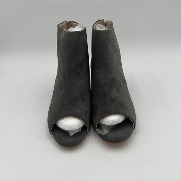 Grey Comfort Block Low Heels Peep Toe Ankle Bootie with Back Zipper