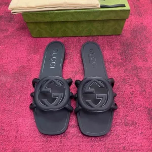 Gucci Black Iconic GG Slide Sandals