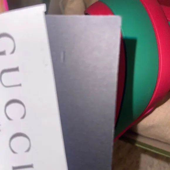 Gucci Pink and Green Sandals with Crisscross Straps