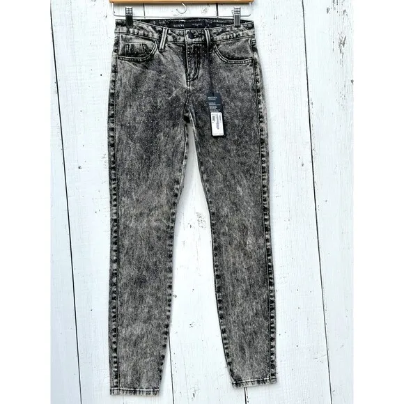 Guess Brittney Jeans Legging Mid-rise Denim In Guinevere Wash Black Sz 26 / 2