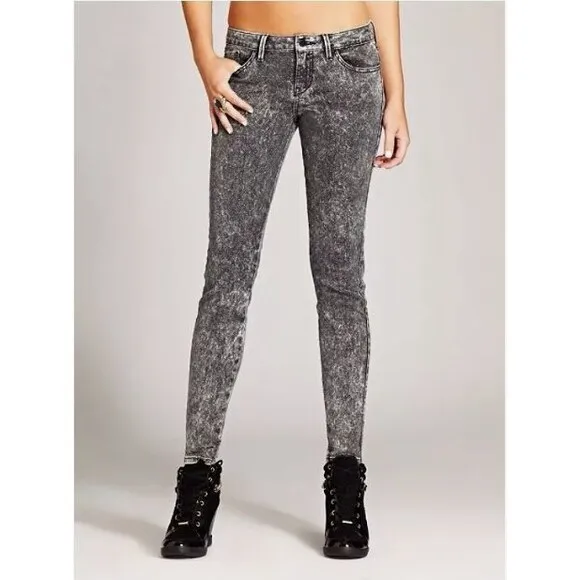 Guess Brittney Jeans Legging Mid-rise Denim In Guinevere Wash Black Sz 26 / 2